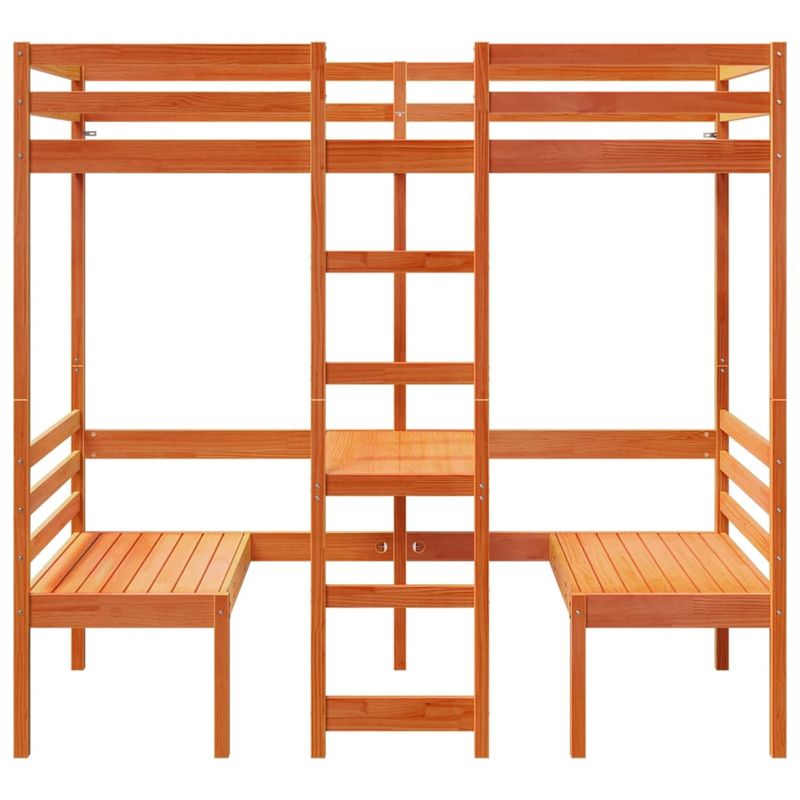 Casa si Gradina - Mobilier - Paturi si accesorii - Paturi - Cadru pat etajat birou/scaune, maro, 90x190 cm, lemn masiv pin - Infinity.ro