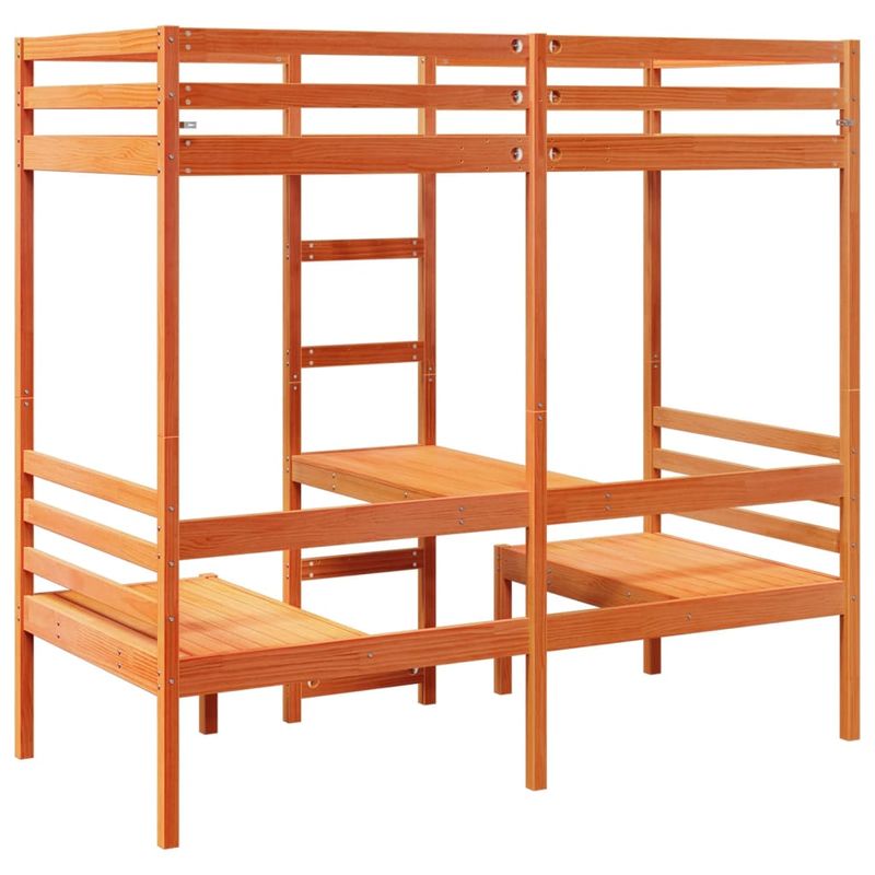 Casa si Gradina - Mobilier - Paturi si accesorii - Paturi - Cadru pat etajat birou/scaune, maro, 90x190 cm, lemn masiv pin - Infinity.ro