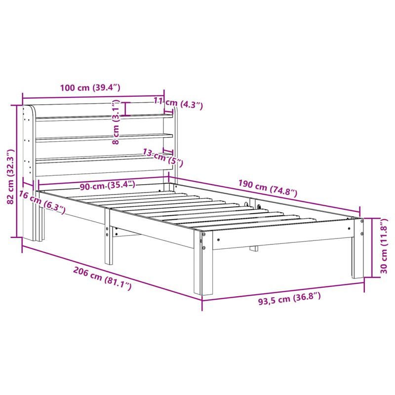 Casa si Gradina - Mobilier - Paturi si accesorii - Paturi - Cadru pat fara saltea, maro ceruit, 90x190 cm, lemn masiv pin - Infinity.ro