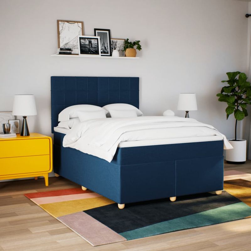 Casa si Gradina - Mobilier - Paturi si accesorii - Paturi - Pat continental cu saltea, albastru, 160x200cm, material textil - Infinity.ro