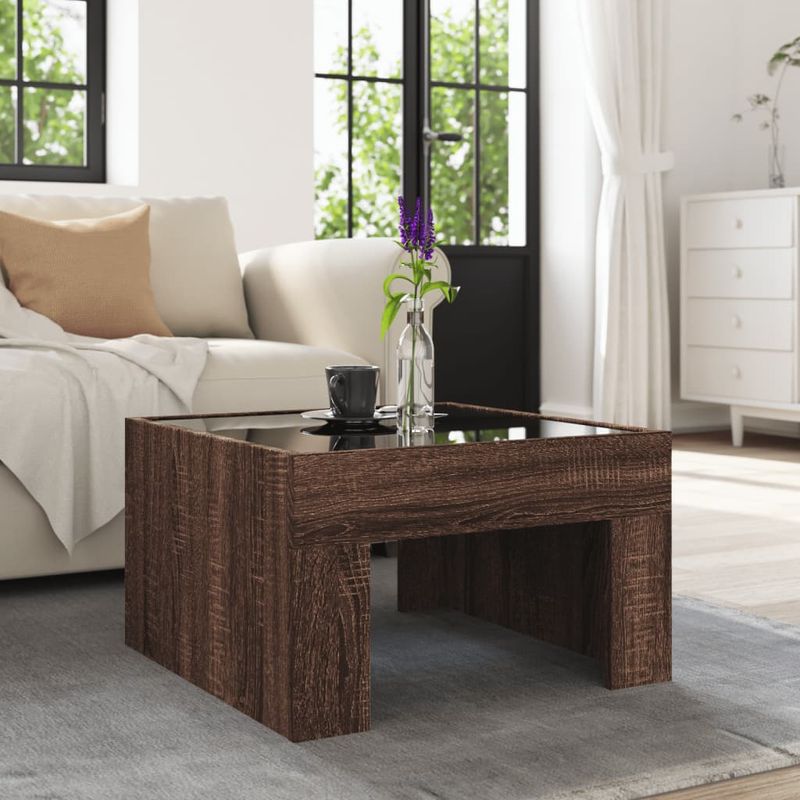 Casa si Gradina - Mobilier - Mese si birouri - Masute de cafea - Masuta de cafea cu LED infinity, stejar maro, 50x50x30 cm - Infinity.ro