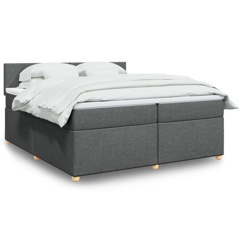 Casa si Gradina - Mobilier - Paturi si accesorii - Paturi - Pat box spring cu saltea, gri inchis, 200x200 cm, textil - Infinity.ro