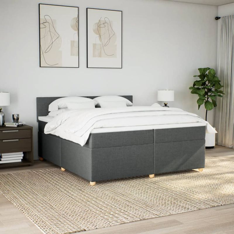 Casa si Gradina - Mobilier - Paturi si accesorii - Paturi - Pat box spring cu saltea, gri inchis, 200x200 cm, textil - Infinity.ro