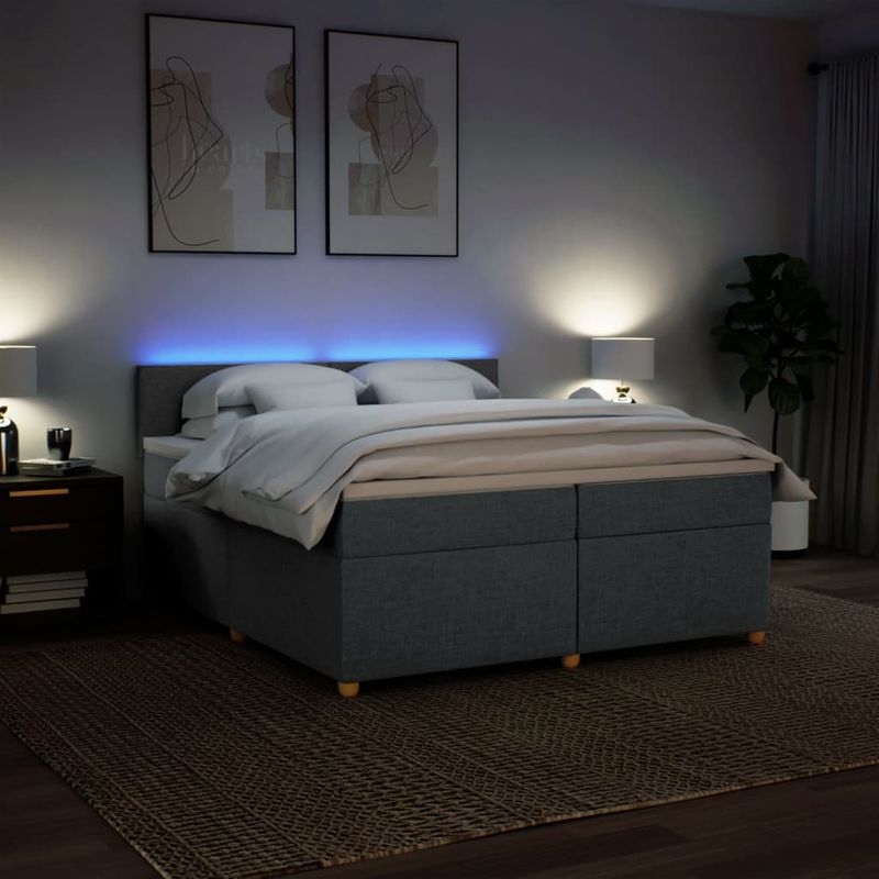 Casa si Gradina - Mobilier - Paturi si accesorii - Paturi - Pat box spring cu saltea, gri inchis, 200x200 cm, textil - Infinity.ro