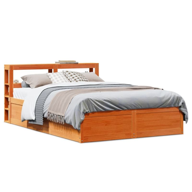 Casa si Gradina - Mobilier - Paturi si accesorii - Paturi - Cadru de pat cu tablie, maro ceruit, 135x190 cm, lemn masiv pin - Infinity.ro