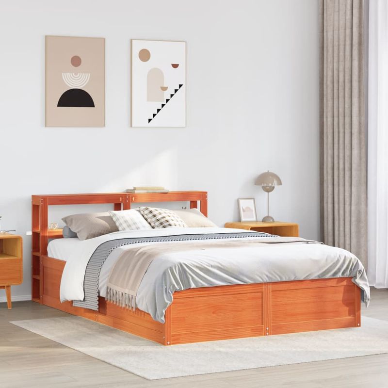 Casa si Gradina - Mobilier - Paturi si accesorii - Paturi - Cadru de pat cu tablie, maro ceruit, 135x190 cm, lemn masiv pin - Infinity.ro