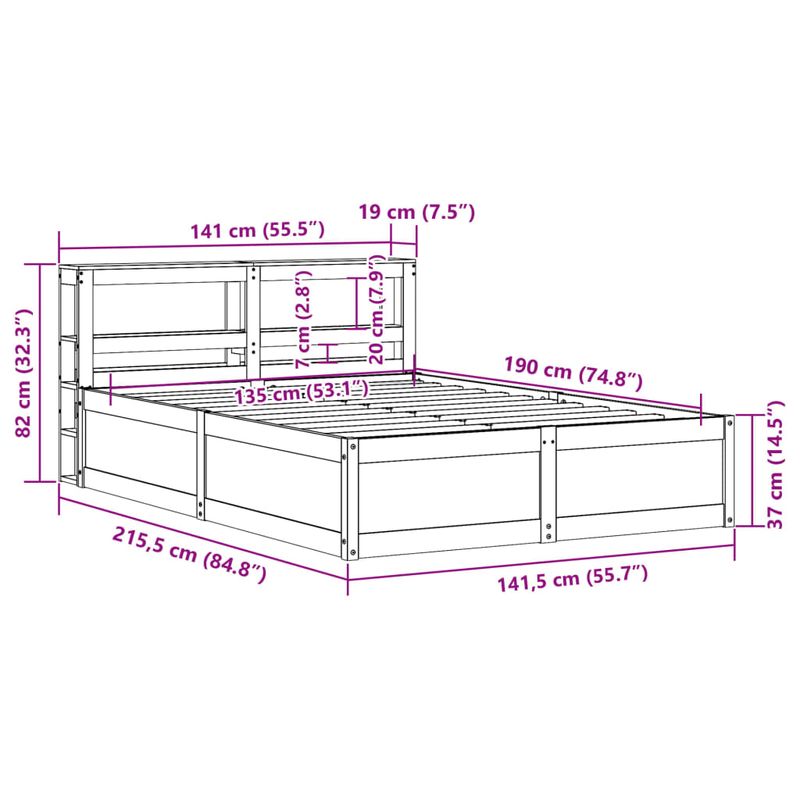 Casa si Gradina - Mobilier - Paturi si accesorii - Paturi - Cadru de pat cu tablie, maro ceruit, 135x190 cm, lemn masiv pin - Infinity.ro