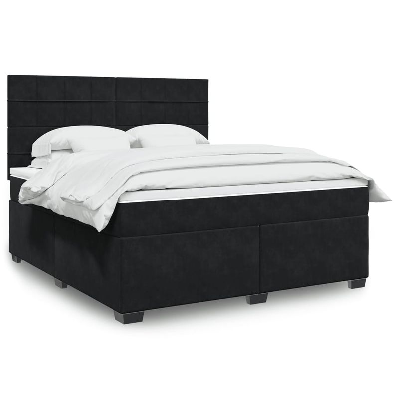 Casa si Gradina - Mobilier - Paturi si accesorii - Paturi - Pat box spring cu saltea, negru, 180x200 cm, catifea - Infinity.ro