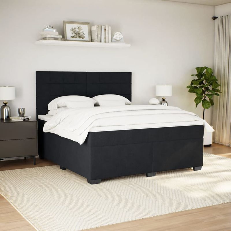 Casa si Gradina - Mobilier - Paturi si accesorii - Paturi - Pat box spring cu saltea, negru, 180x200 cm, catifea - Infinity.ro