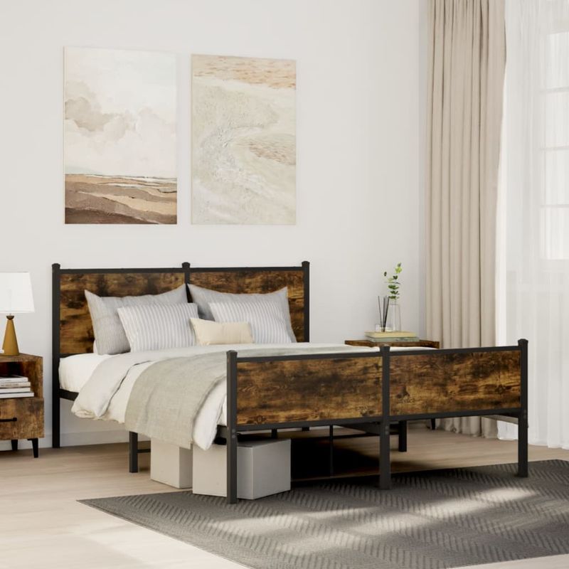 Casa si Gradina - Mobilier - Paturi si accesorii - Paturi - Cadru pat metalic fara saltea, stejar fumuriu, 140x190 cm - Infinity.ro