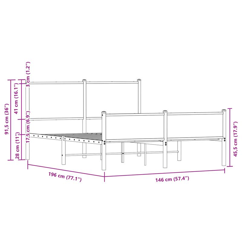 Casa si Gradina - Mobilier - Paturi si accesorii - Paturi - Cadru pat metalic fara saltea, stejar fumuriu, 140x190 cm - Infinity.ro