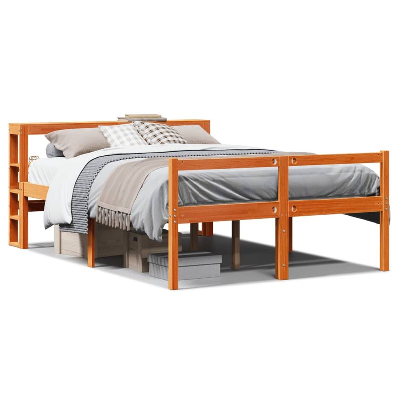 Casa si Gradina - Mobilier - Paturi si accesorii - Paturi - Cadru de pat cu tablie, maro ceruit, 140x200 cm, lemn masiv pin - Infinity.ro