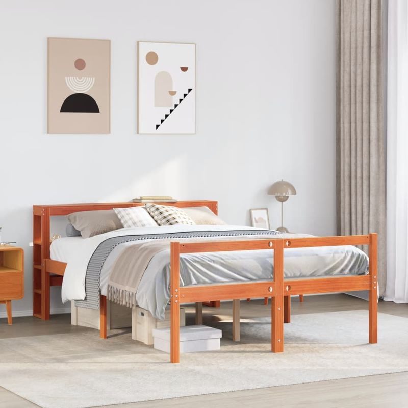 Casa si Gradina - Mobilier - Paturi si accesorii - Paturi - Cadru de pat cu tablie, maro ceruit, 140x200 cm, lemn masiv pin - Infinity.ro
