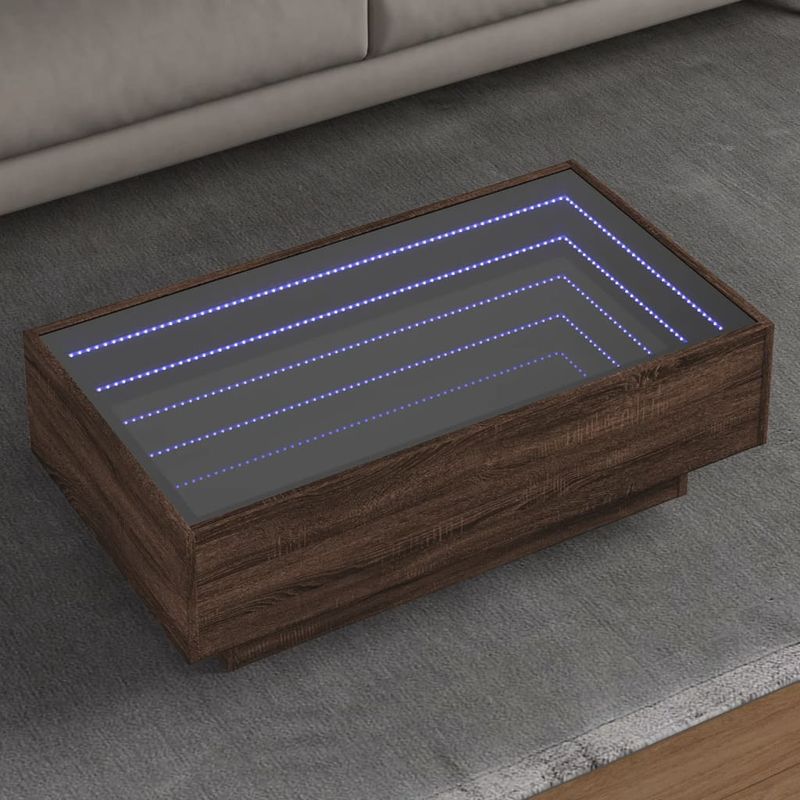 Casa si Gradina - Mobilier - Mese si birouri - Masute de cafea - Masuta de cafea cu LED stejar maro 90x50x30 cm lemn prelucrat - Infinity.ro