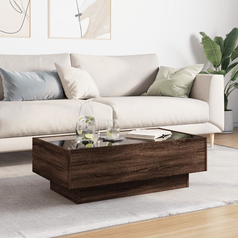 Casa si Gradina - Mobilier - Mese si birouri - Masute de cafea - Masuta de cafea cu LED stejar maro 90x50x30 cm lemn prelucrat - Infinity.ro