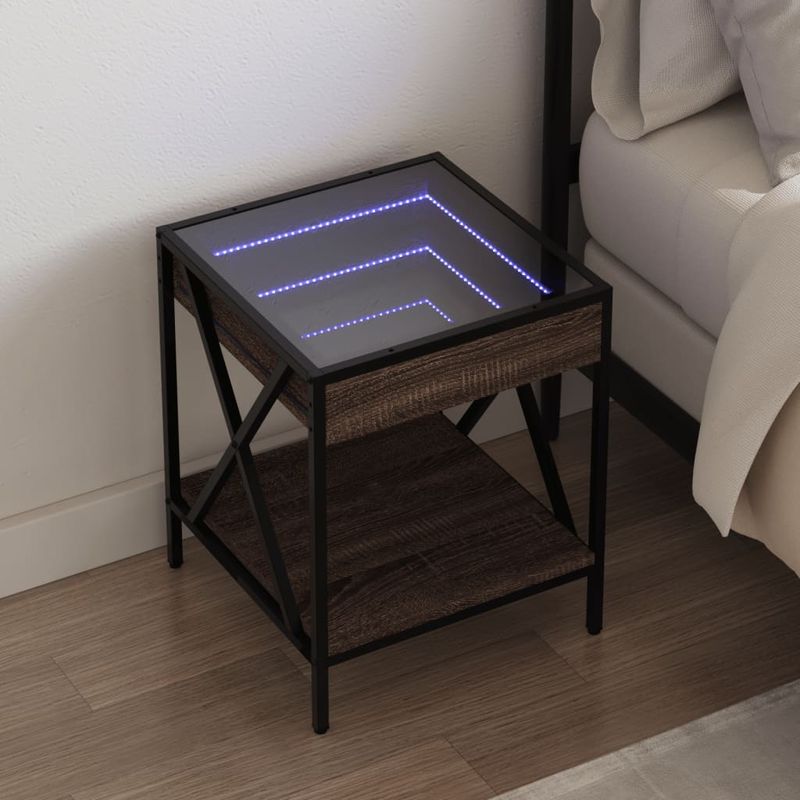 Casa si Gradina - Mobilier - Comode si corpuri - Noptiere - Noptiera cu LED infinity, stejar maro, 40x40x49 cm - Infinity.ro