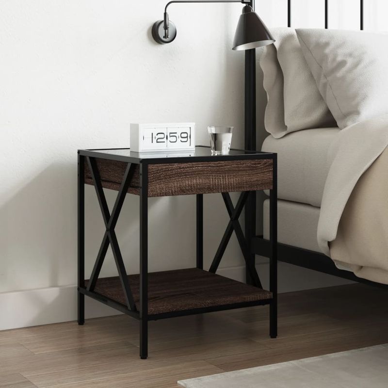 Casa si Gradina - Mobilier - Comode si corpuri - Noptiere - Noptiera cu LED infinity, stejar maro, 40x40x49 cm - Infinity.ro