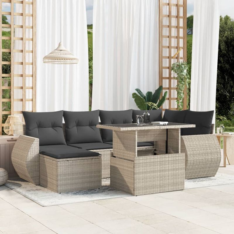 Casa si Gradina - Gradina si terasa - Mobilier exterior - Seturi mobila gradina - Set canapele de gradina cu perne, 7piese gri deschis poliratan - Infinity.ro