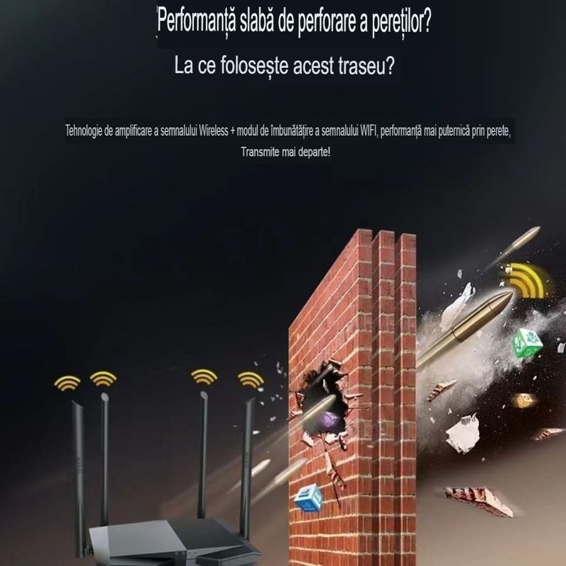 PC, gaming si accesorii - Retelistica - Wireless - Routere Wireless - Router Tenda AC6 1200 Mgb/s , Gaming si UHD streaming , 4 antene 5G , wireless puternic  , dual-band, negru - Infinity.ro