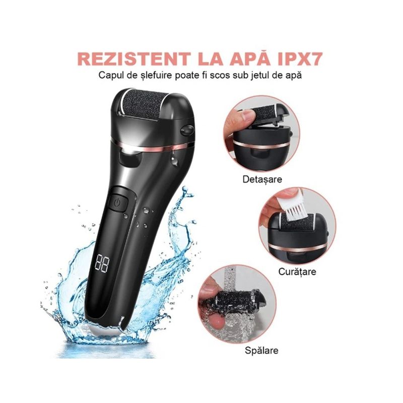 Ingrijire personala si Cosmetice - Manichiura si pedichiura - Truse manichiura si pedichiura - Pila electrica set 10 bucati pentru talpi si calcaie ONULISS V-601, Display Digital, Led, Acumulator 1200 mAh, - Infinity.ro