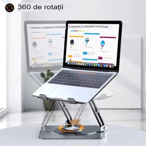 Suport laptop Smarto D087L ergonomic, portabil, reglabil, cu baza rotativa 360°, universal