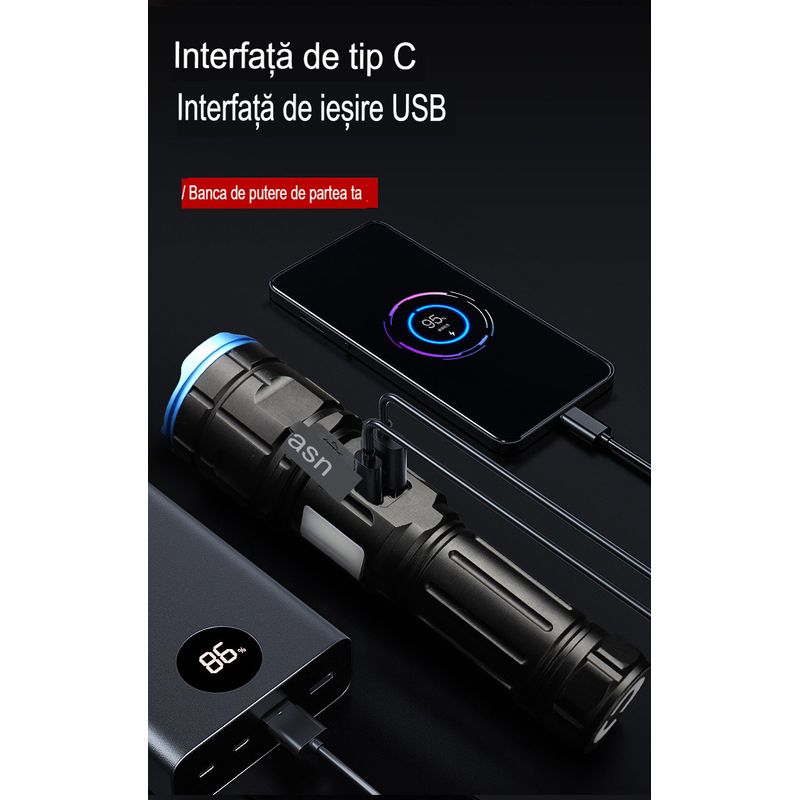 Casa si Gradina - Corpuri si surse de iluminat - Iluminat exterior - Lanterne - Lanterna LED RuiyingRL-3015  Ultra-Bright Power Bank, 700 lumeni, aluminiu, profesionala, 30w, focus ajustabil - Infinity.ro