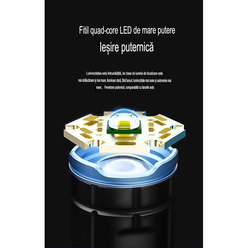 Casa si Gradina - Corpuri si surse de iluminat - Iluminat exterior - Lanterne - Lanterna LED RuiyingRL-3015  Ultra-Bright Power Bank, 700 lumeni, aluminiu, profesionala, 30w, focus ajustabil - Infinity.ro