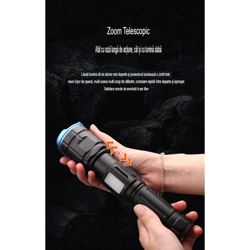 Casa si Gradina - Corpuri si surse de iluminat - Iluminat exterior - Lanterne - Lanterna LED RuiyingRL-3015  Ultra-Bright Power Bank, 700 lumeni, aluminiu, profesionala, 30w, focus ajustabil - Infinity.ro