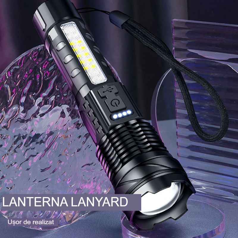 Casa si Gradina - Corpuri si surse de iluminat - Iluminat exterior - Lanterne - Lanterna de mare putere Boruit YHX-0450 Ultra-Bright A76 20000 lumeni, cu LED-uri laterale, lumina rosie, - Infinity.ro