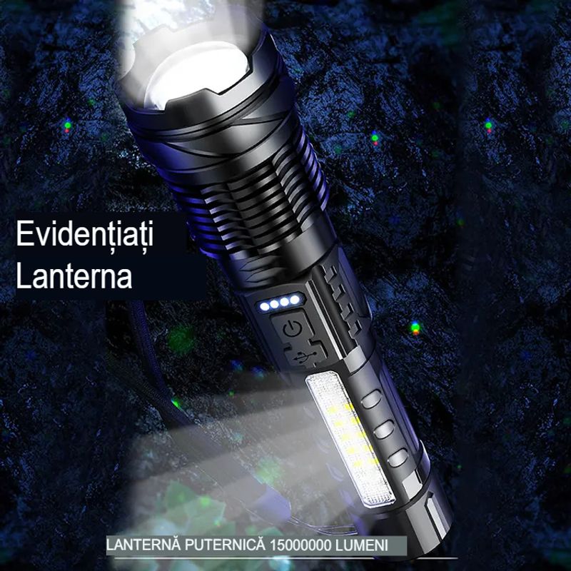 Casa si Gradina - Corpuri si surse de iluminat - Iluminat exterior - Lanterne - Lanterna de mare putere Boruit YHX-0450 Ultra-Bright A76 20000 lumeni, cu LED-uri laterale, lumina rosie, - Infinity.ro