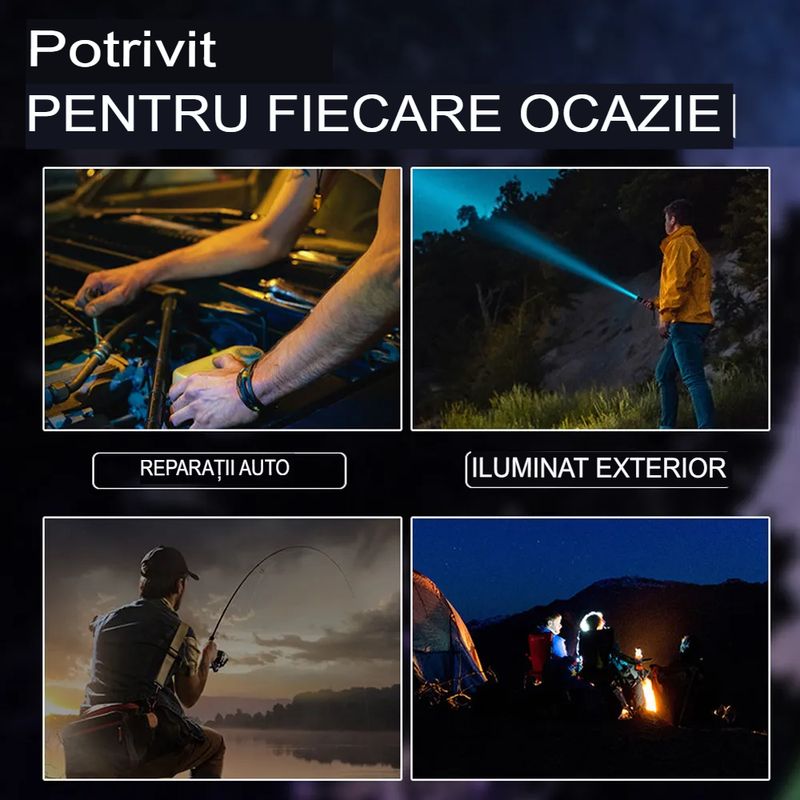 Casa si Gradina - Corpuri si surse de iluminat - Iluminat exterior - Lanterne - Lanterna de mare putere Boruit YHX-0450 Ultra-Bright A76 20000 lumeni, cu LED-uri laterale, lumina rosie, - Infinity.ro