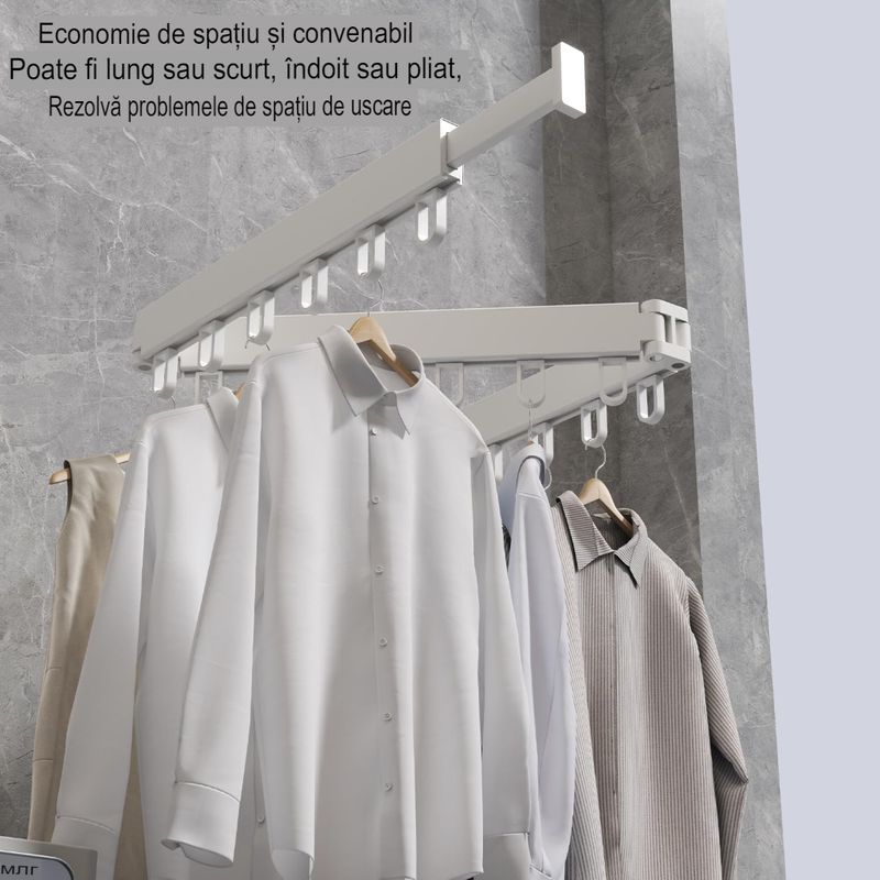 Casa si Gradina - Mobilier - Organizare si depozitare - Cuiere - Suport de uscare montat pe perete Helper 114cm, retractabil cu carlige, usor de instalat, capacitate mare - Infinity.ro