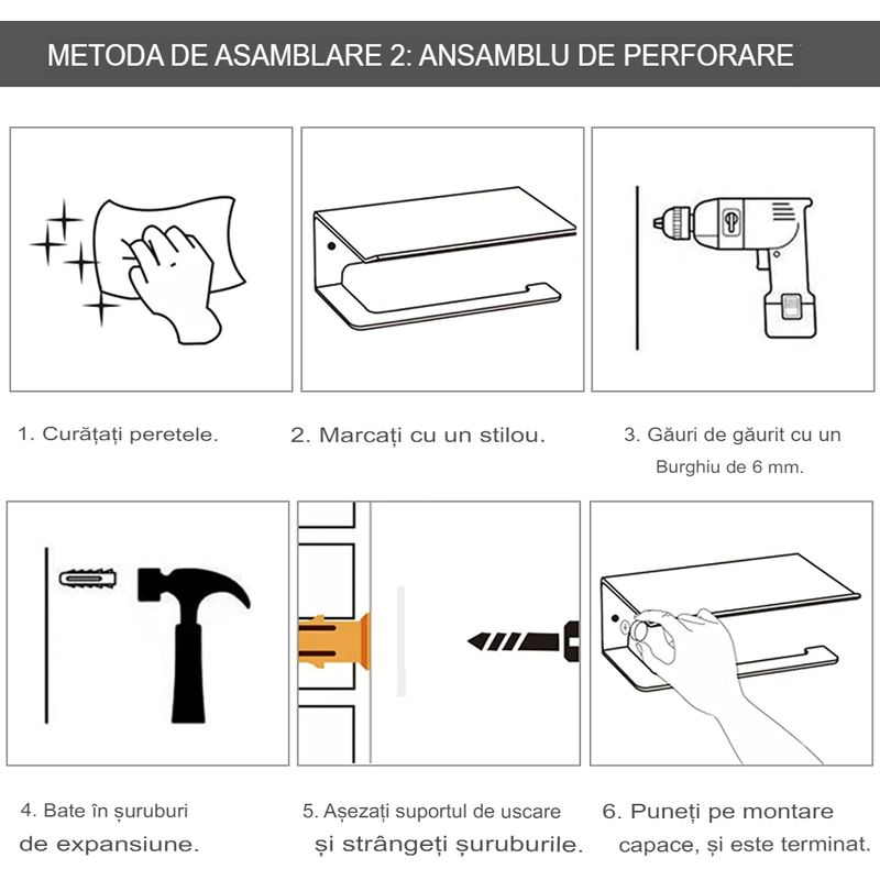 Casa si Gradina - Mobilier - Organizare si depozitare - Cuiere - Suport de uscare montat pe perete Helper 114cm, retractabil cu carlige, usor de instalat, capacitate mare - Infinity.ro