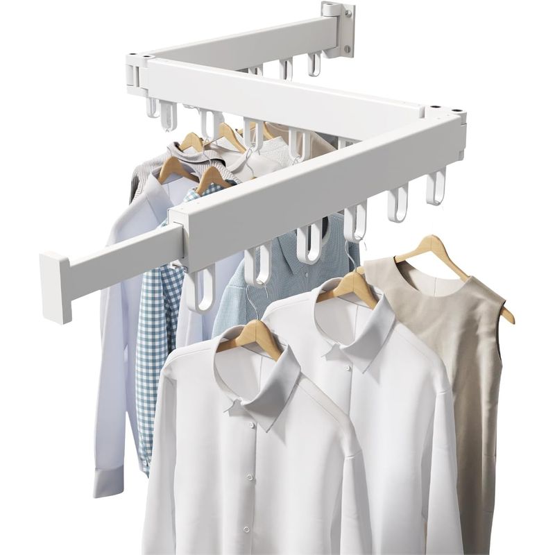 Casa si Gradina - Mobilier - Organizare si depozitare - Cuiere - Suport de uscare montat pe perete Helper 114cm, retractabil cu carlige, usor de instalat, capacitate mare - Infinity.ro