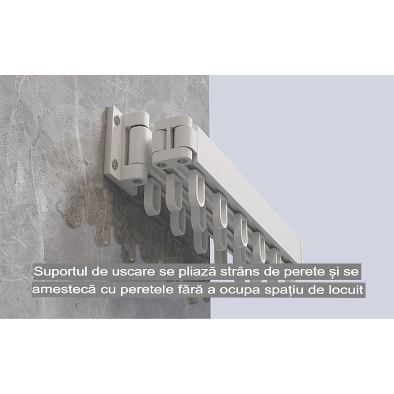 Casa si Gradina - Mobilier - Organizare si depozitare - Cuiere - Suport de uscare montat pe perete Helper 114cm, retractabil cu carlige, usor de instalat, capacitate mare - Infinity.ro