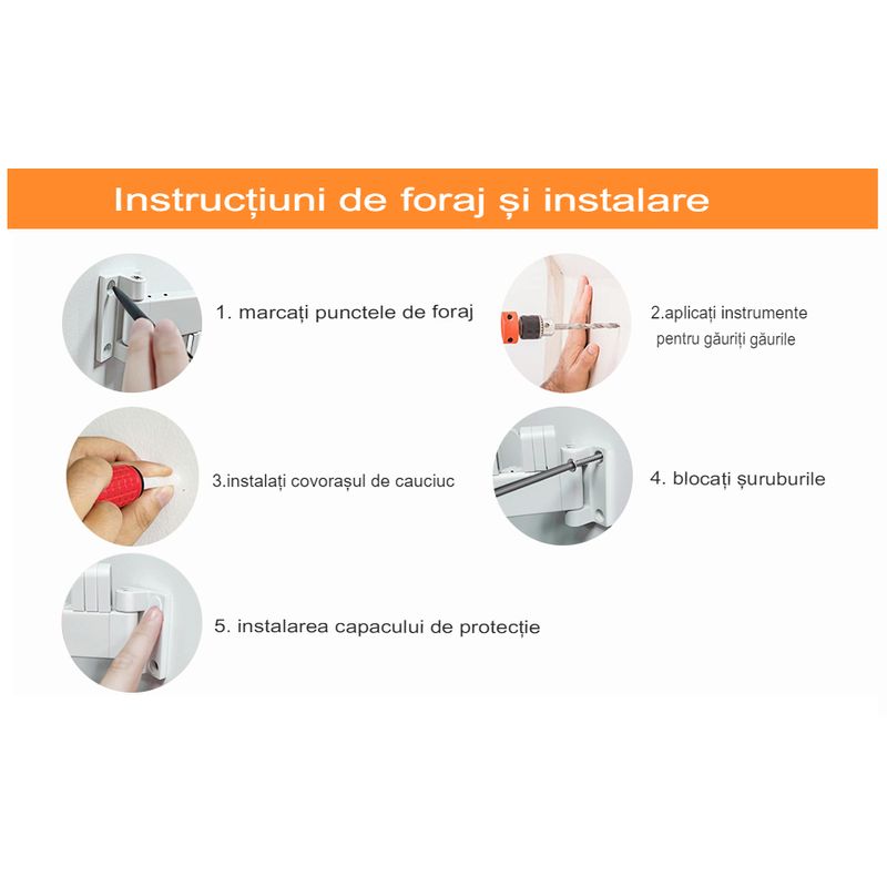 Casa si Gradina - Mobilier - Organizare si depozitare - Cuiere - Suport de uscare montat pe perete Helper 114cm, retractabil cu carlige, usor de instalat, capacitate mare - Infinity.ro