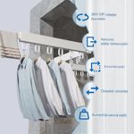 Casa si Gradina - Mobilier - Organizare si depozitare - Cuiere - Suport de uscare montat pe perete Helper 114cm, retractabil cu carlige, usor de instalat, capacitate mare - Infinity.ro