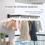 Casa si Gradina - Mobilier - Organizare si depozitare - Cuiere - Suport de uscare montat pe perete Helper 114cm, retractabil cu carlige, usor de instalat, capacitate mare de incarcare - Infinity.ro