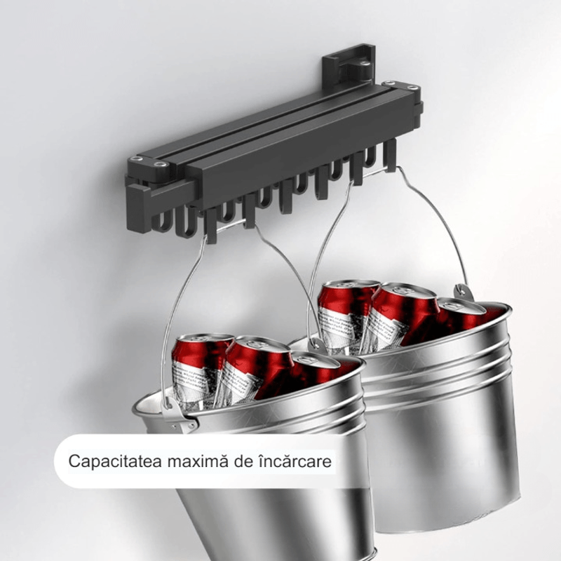 Casa si Gradina - Mobilier - Organizare si depozitare - Cuiere - Suport de uscare montat pe perete Helper 114cm, retractabil cu carlige, usor de instalat, capacitate mare de incarcare - Infinity.ro