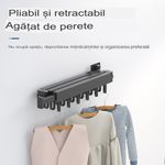 Casa si Gradina - Mobilier - Organizare si depozitare - Cuiere - Suport de uscare montat pe perete Helper 114cm, retractabil cu carlige, usor de instalat, capacitate mare de incarcare - Infinity.ro