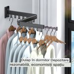 Casa si Gradina - Mobilier - Organizare si depozitare - Cuiere - Suport de uscare montat pe perete Helper 114cm, retractabil cu carlige, usor de instalat, capacitate mare de incarcare - Infinity.ro