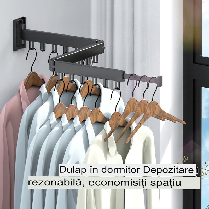 Casa si Gradina - Mobilier - Organizare si depozitare - Cuiere - Suport de uscare montat pe perete Helper 114cm, retractabil cu carlige, usor de instalat, capacitate mare de incarcare - Infinity.ro