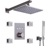 Casa si Gradina - Sanitare - Cazi si cabine de dus - Coloane si seturi de dus - Set de Dus Termostatic Starbath  002TP-28X18B-4NF cu Functie de Masaj si Cap de Dus, LED - Sistem Complet 4 Piese, silver - Infinity.ro