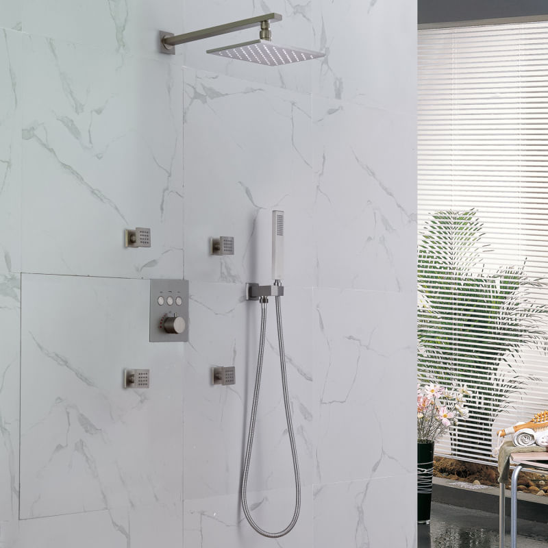 Casa si Gradina - Sanitare - Cazi si cabine de dus - Coloane si seturi de dus - Set de Dus Termostatic Starbath  002TP-28X18B-4NF cu Functie de Masaj si Cap de Dus, LED - Sistem Complet 4 Piese, silver - Infinity.ro