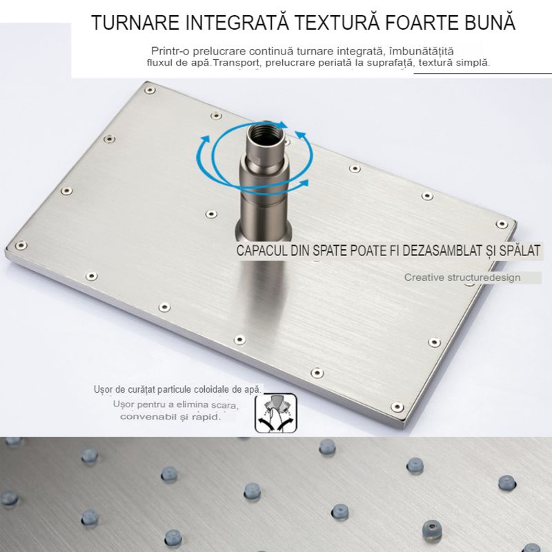 Casa si Gradina - Sanitare - Cazi si cabine de dus - Coloane si seturi de dus - Set de Dus Termostatic Starbath  002TP-28X18B-4NF cu Functie de Masaj si Cap de Dus, LED - Sistem Complet 4 Piese, silver - Infinity.ro