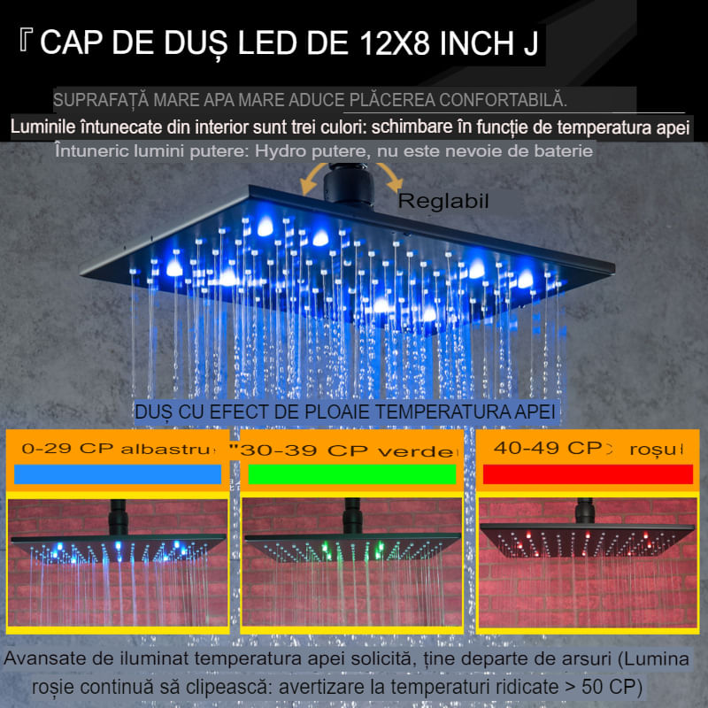 Casa si Gradina - Sanitare - Cazi si cabine de dus - Coloane si seturi de dus - Set de Dus Termostatic Starbath  002TP-28X18B-4NF cu Functie de Masaj si Cap de Dus, LED - Sistem Complet 4 Piese, silve - Infinity.ro