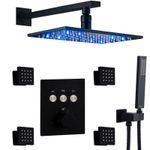 Casa si Gradina - Sanitare - Cazi si cabine de dus - Coloane si seturi de dus - Set de Dus Termostatic Starbath  002TP-28X18B-4NF cu Functie de Masaj si Cap de Dus, LED - Sistem Complet 4 Piese, negru - Infinity.ro