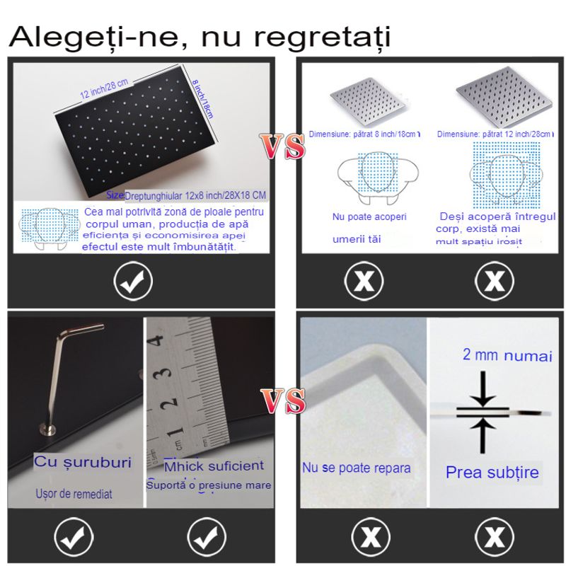 Casa si Gradina - Sanitare - Cazi si cabine de dus - Coloane si seturi de dus - Set de Dus Termostatic Starbath  002TP-28X18B-4NF cu Functie de Masaj si Cap de Dus, LED - Sistem Complet 4 Piese, negru - Infinity.ro