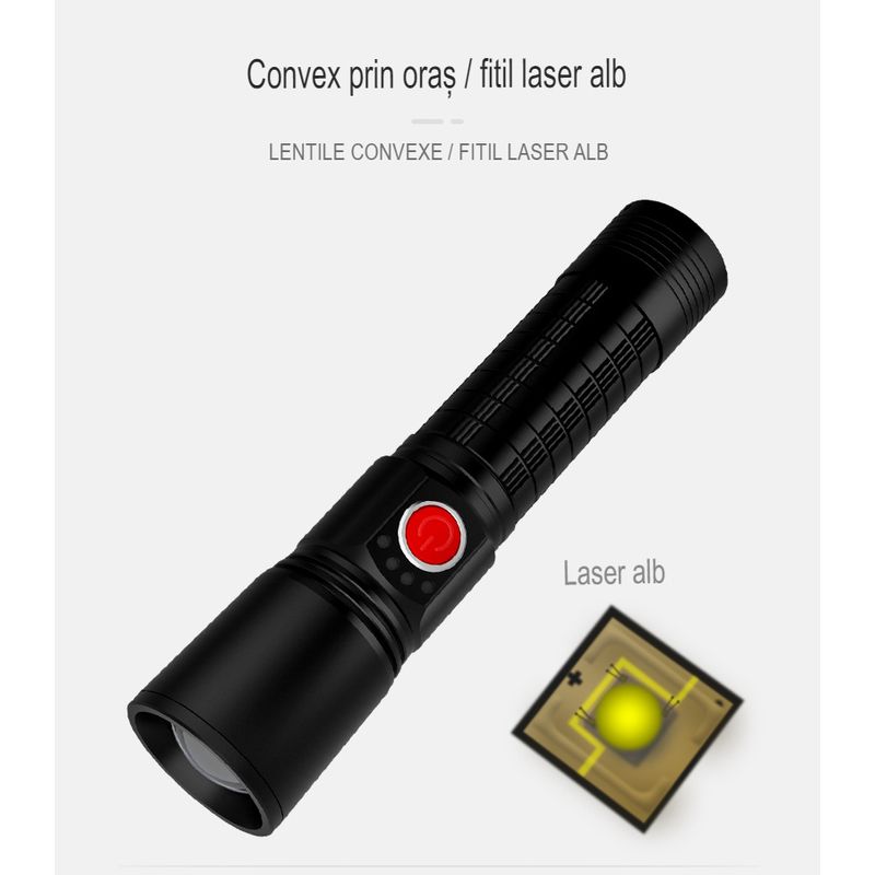 Casa si Gradina - Corpuri si surse de iluminat - Iluminat exterior - Lanterne - Lanterna laser Asafee CA125-2 Ultra-Bright, 10w din aluminiu, profesionala, focus ajustabil, acumulator 18650 - Infinity.ro