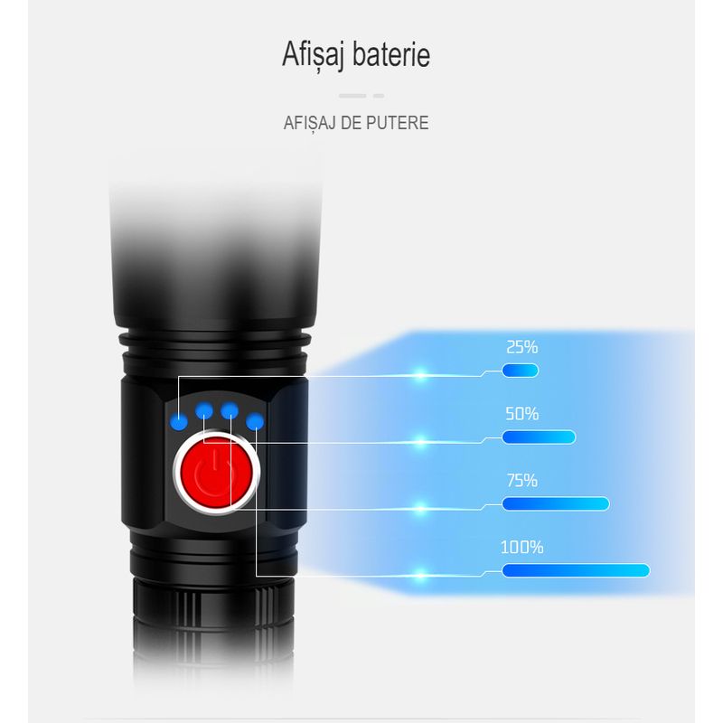 Casa si Gradina - Corpuri si surse de iluminat - Iluminat exterior - Lanterne - Lanterna laser Asafee CA125-2 Ultra-Bright, 10w din aluminiu, profesionala, focus ajustabil, acumulator 18650 - Infinity.ro